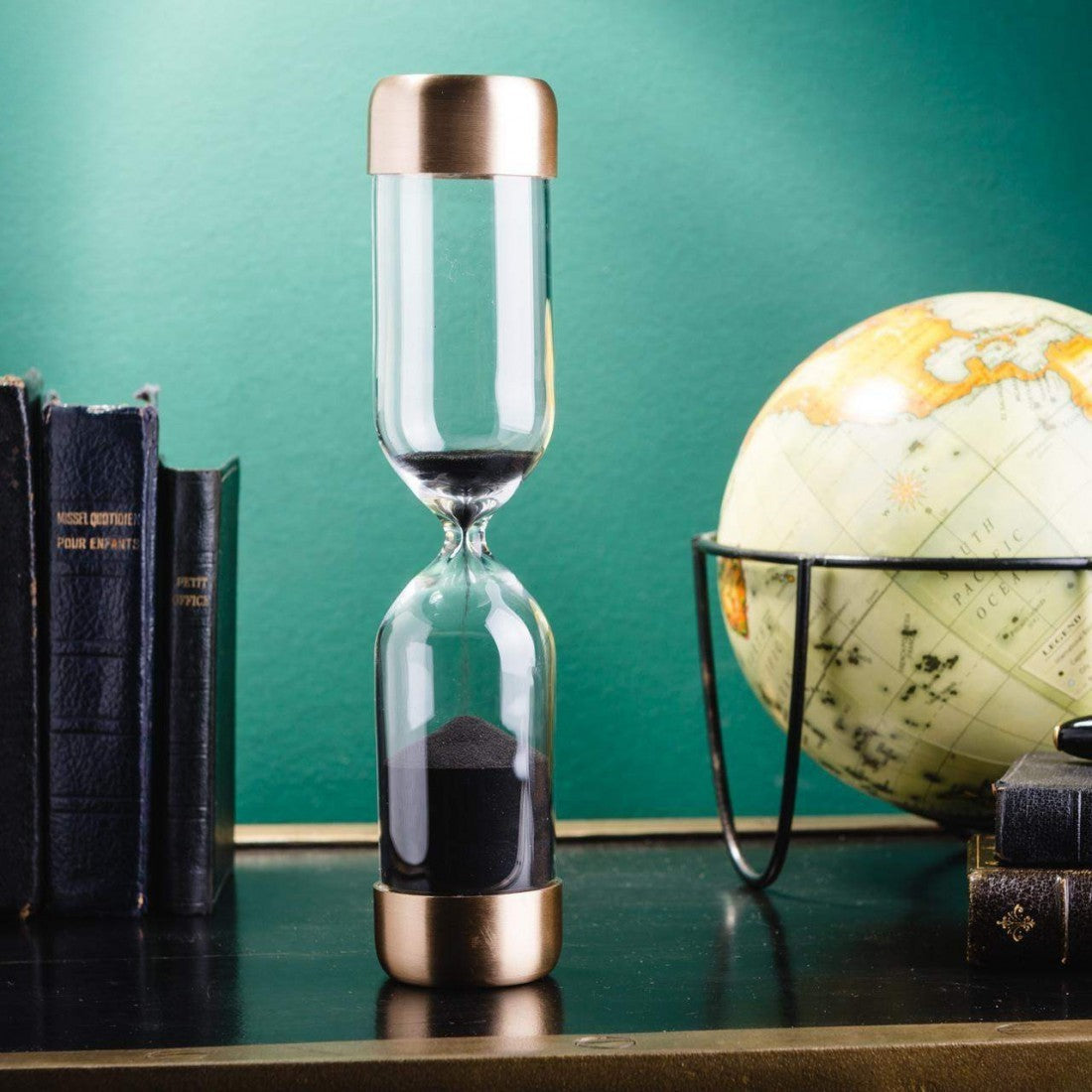 Sand Timer – Satin Brass and Black Sand