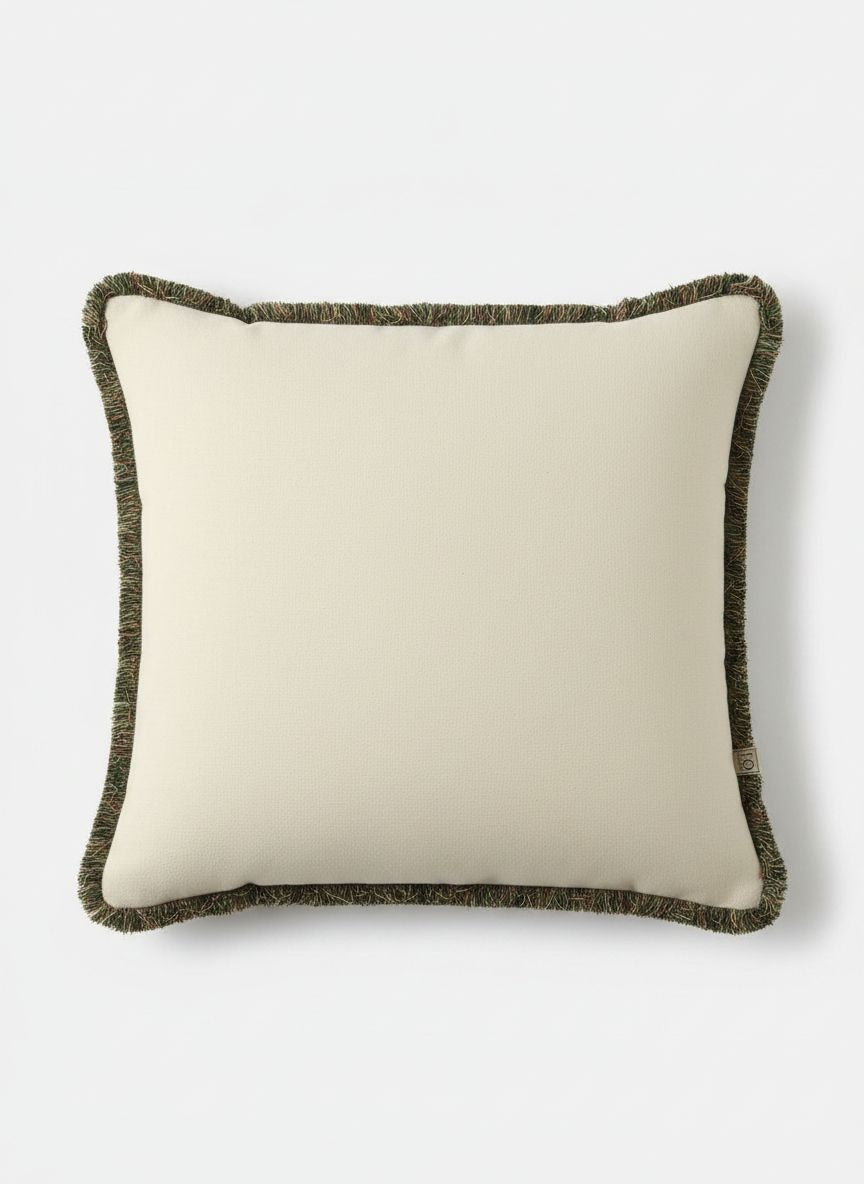 Cream Wool Cushion with Sahara fringes