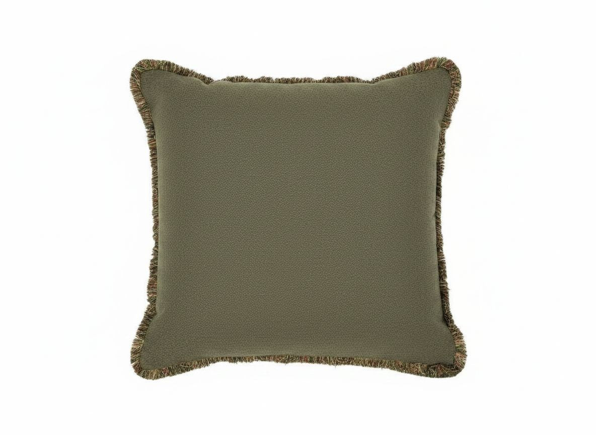 Green Wool Cushion with Sahara fringes