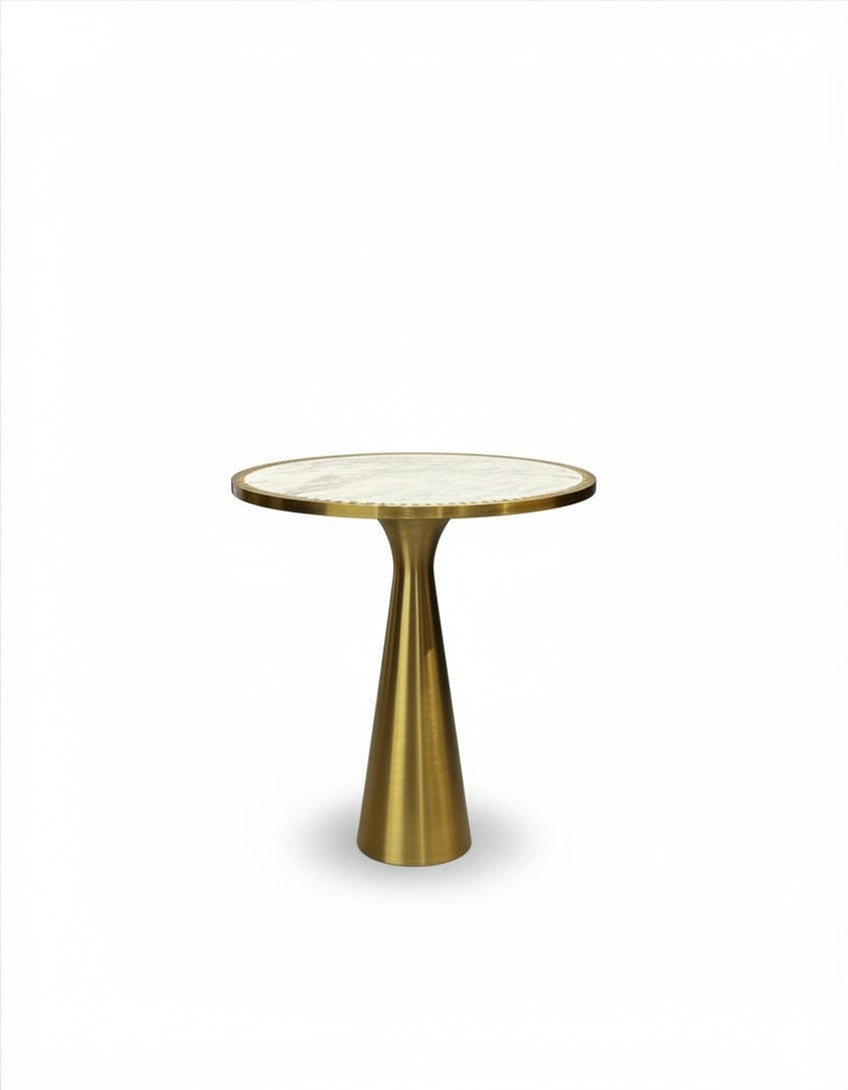 White Marble and Scalloped Brass Side Table