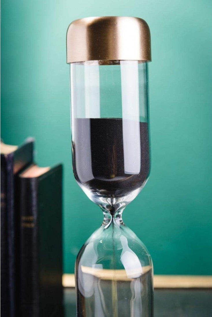 Sand Timer – Satin Brass and Black Sand
