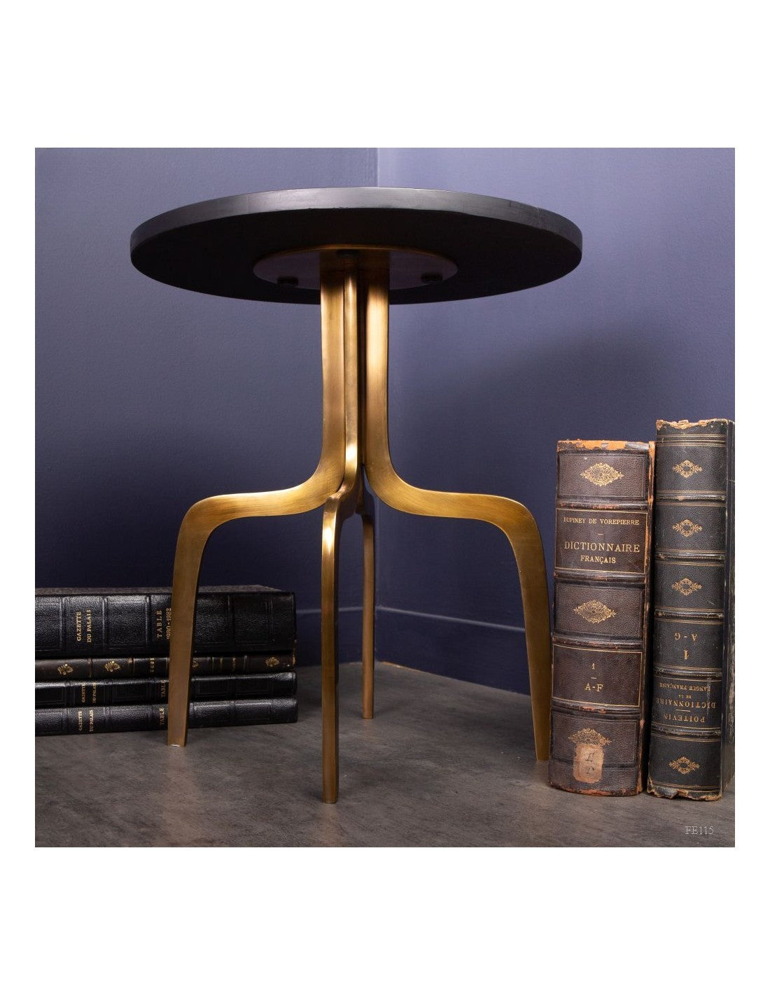 Black Terrazzo and Brass Pedestal Side Table