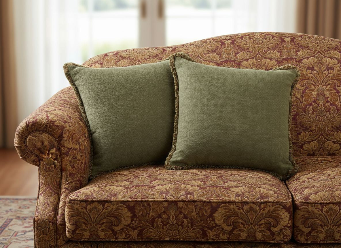 Green Wool Cushion with Sahara fringes