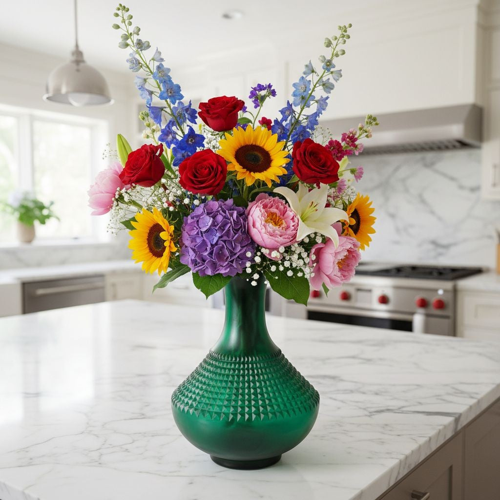 Small Matt Green Vase – Diamond Cut Detail