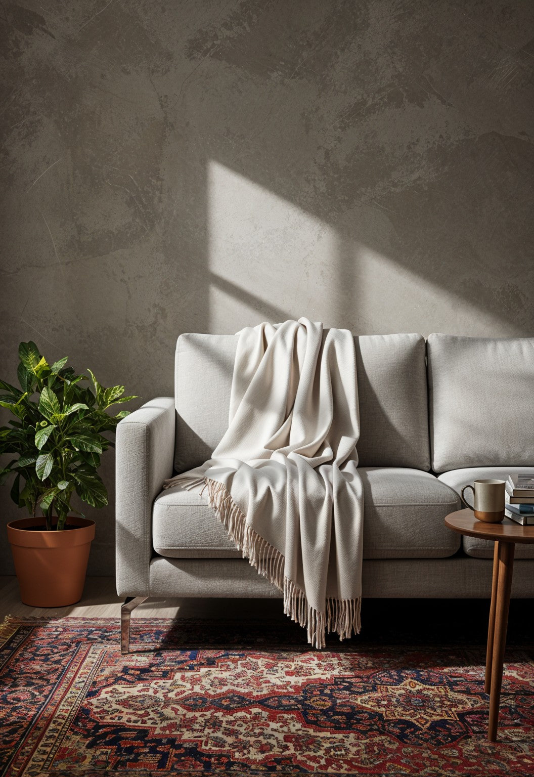 Happy Wool Beige Cashmere and Silk Throw