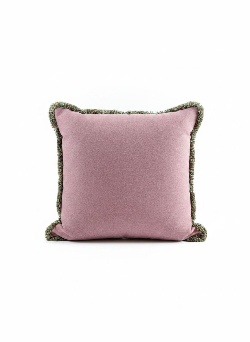 Pink Wool cushion with Sahara fringes