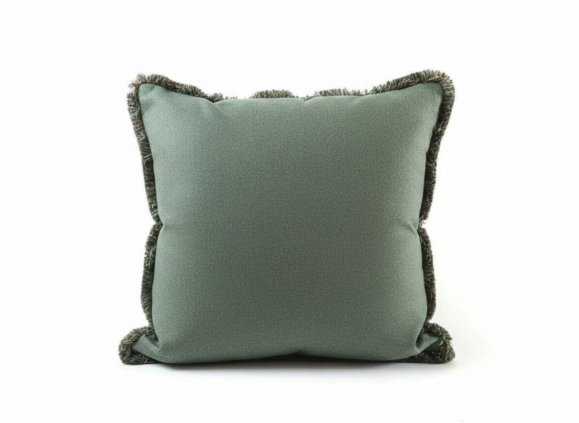 Olive Green Wool Cushion with Sahara fringes