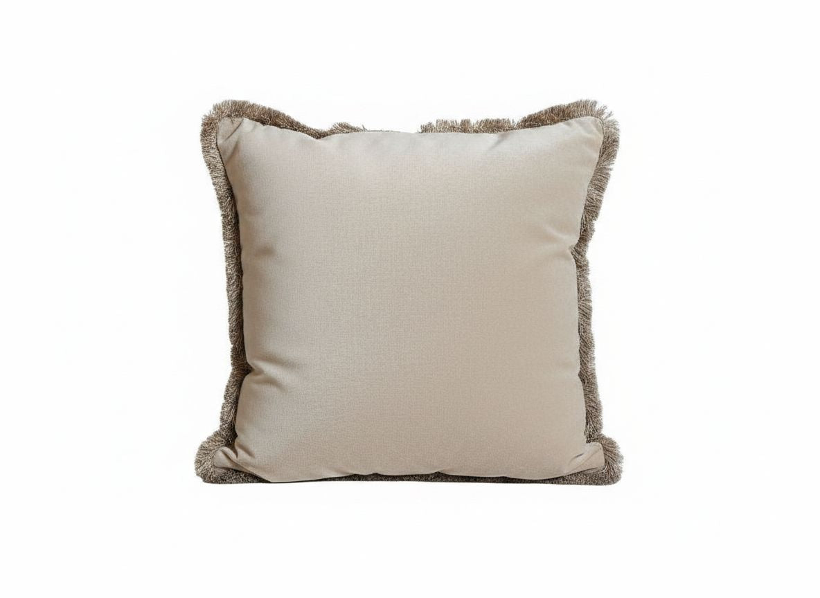 Beige Velvet cushion with Sahara fringes