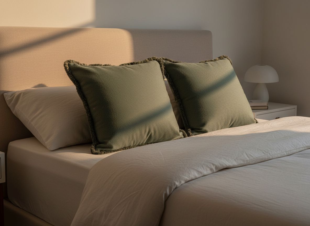 Olive Green Wool Cushion with Sahara fringes