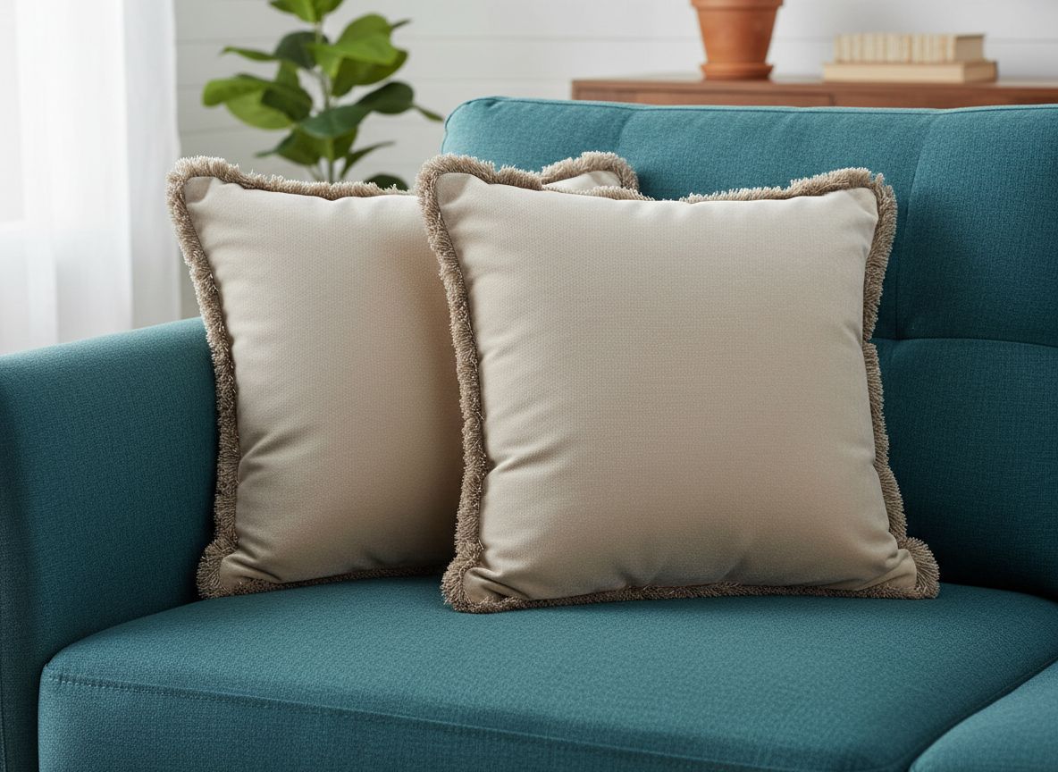 Beige Velvet cushion with Sahara fringes