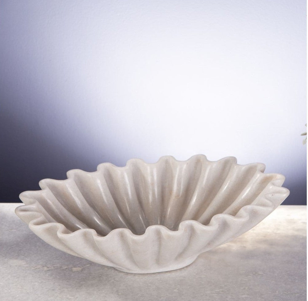 Marble Wave Bowl with inner waves on white surface