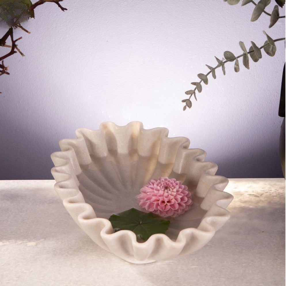 Water and flower inside Marble Wave Bowl as Decorative