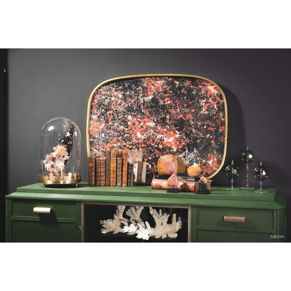 Brassed Oval Mirror with Pink Flowers