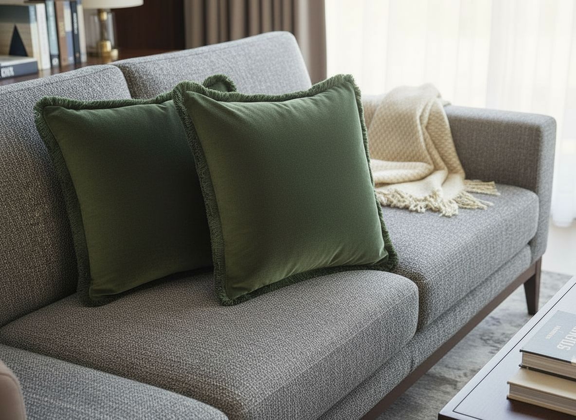 Green Velvet Cushion with Sahara fringes