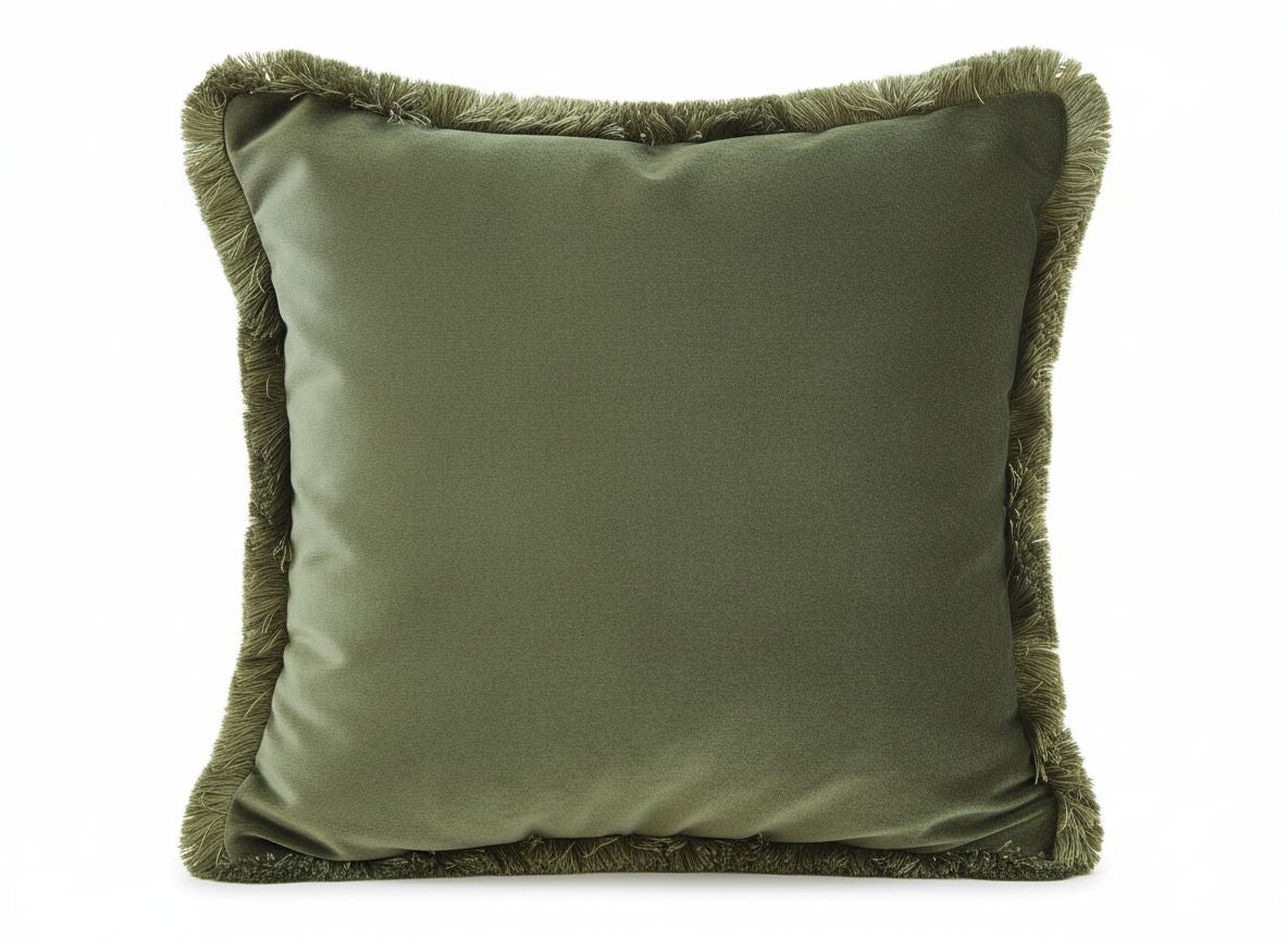 Green Velvet Cushion with Sahara fringes